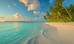 Słoneczny Brzeg, Bułgaria: idealna pogoda na plaży z palmami i turkusową wodą.
