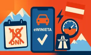 Cyfrowa winieta na Słowację i Węgry. Aplikacja eWinieta z zaznaczonym autem i potwierdzeniem. Kalendarz z przekreślonymi dniami.