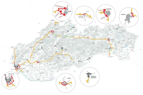 Mapa Słowacji z zaznaczonymi drogami i miastami. Winiety drogowe są kluczowe dla podróżowania po Słowacji.