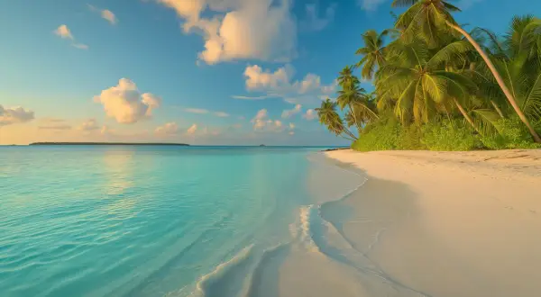 Słoneczny Brzeg, Bułgaria: idealna pogoda na plaży z palmami i turkusową wodą.