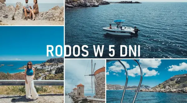 Rodos w 5 dni: para na skałach, łódź na morzu, widok na Lindos, wiatraki i schody do wody. Co warto zobaczyć na Rodos?