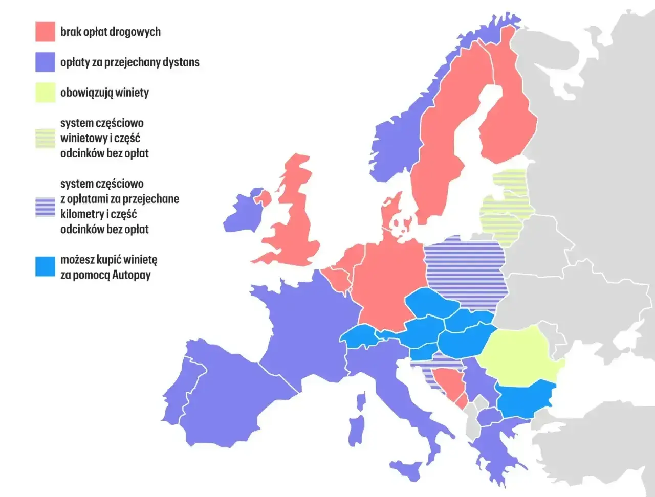 Mapa Europy z systemami opłat drogowych. Planujesz podróż do Węgier samochodem? Sprawdź, gdzie zapłacisz za autostrady, a gdzie obowiązują winiety.