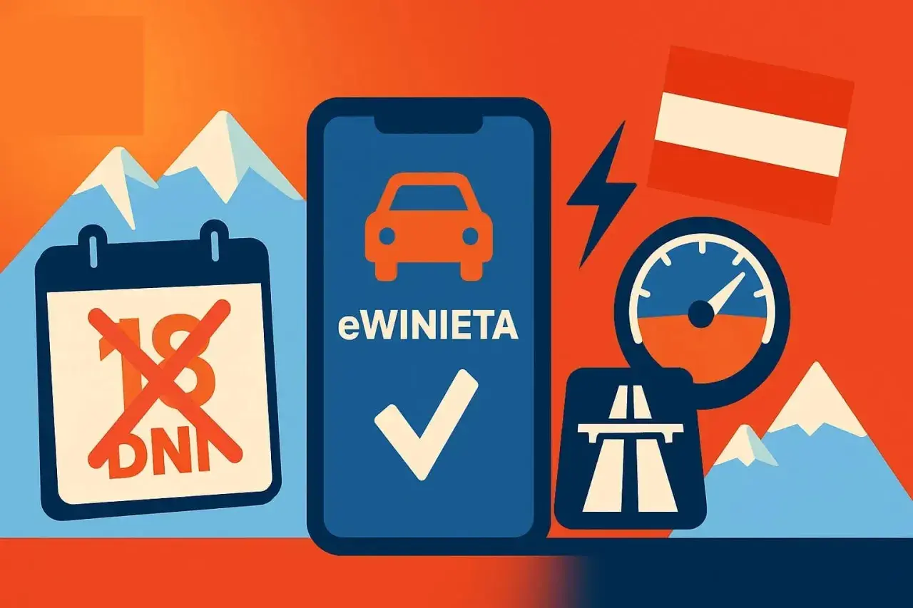 Cyfrowa winieta na Słowację i Węgry. Aplikacja eWinieta z zaznaczonym autem i potwierdzeniem. Kalendarz z przekreślonymi dniami.