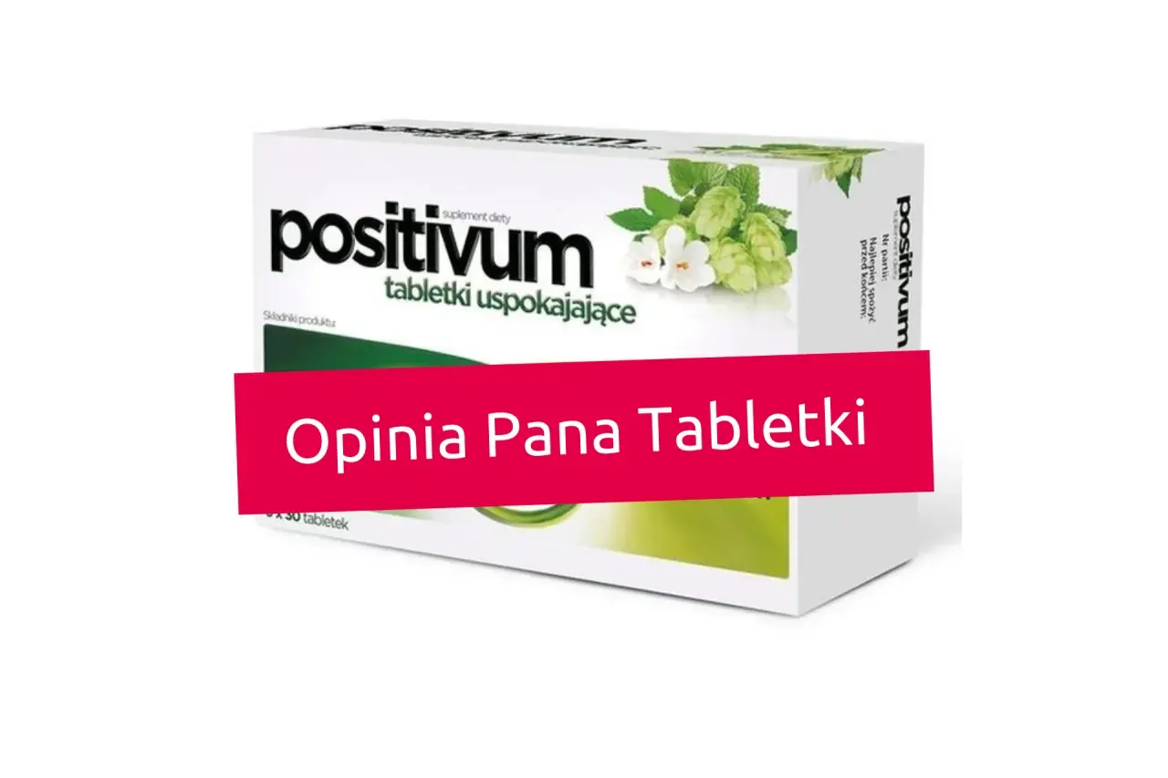 Tabletki uspokajające na lot samolotem. Opakowanie "positivum" z chmielem i kwiatami.