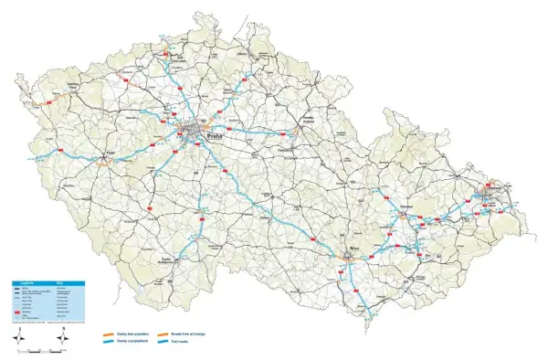 Mapa Czech z zaznaczonymi drogami płatnymi i bezpłatnymi. Planujesz przejazd przez Czechy? Ta mapa pomoże Ci wybrać najlepszą trasę.